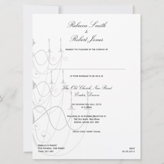 Chandelier White - Wedding Invitation Kaart (Achterkant)