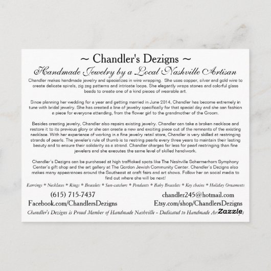 Chandler's Dezigns Briefkaart (Achterkant)