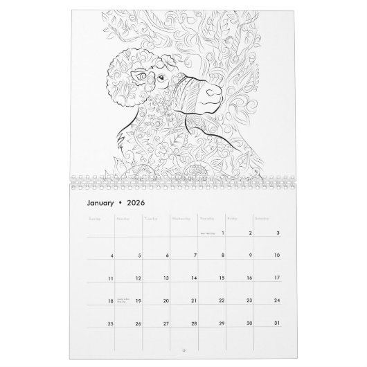 ChanDraws kalender voor volwassen kleuren (Jan 2026)