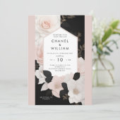 Chanel-geïnspireerd blos roze bloemenbruiloft kaart (Staand voorkant)