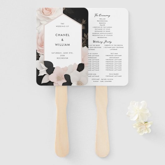 Chanel-geïnspireerd luxe huwelijksprogramma handwaaier (Voorkant en achterkant)