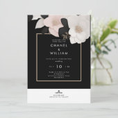 Chanel-geïnspireerde zwarte bloemenbruiloft kaart (Staand voorkant)