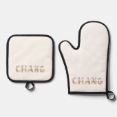 Chang Hmong achternaam Beige Plaid Ovenwant & Pannenlap Set (Voorkant)