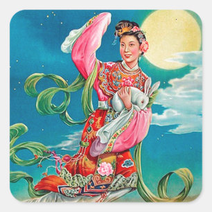Chang'e 嫦 娥 vliegen naar het Mid-herfstfestiva Vierkante Sticker