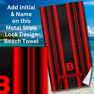 Change Initial Add Name Red on Black Stripes Strandlaken