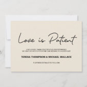 Change of Plans Love is Patient Wedding Postponed  Kaart (Voorkant)