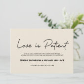 Change of Plans Love is Patient Wedding Postponed Kaart (Staand voorkant)