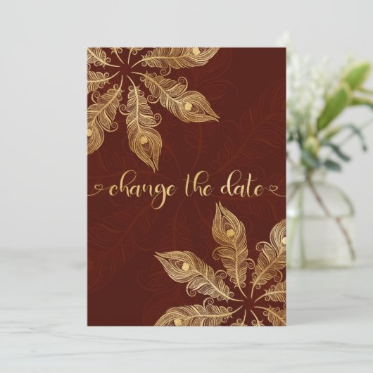 Change the date card with gold peacock feathers (Staand voorkant)