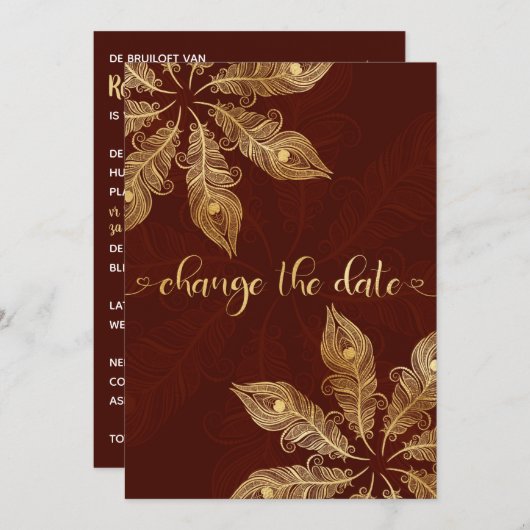 Change the date card with gold peacock feathers (Voorkant / Achterkant)