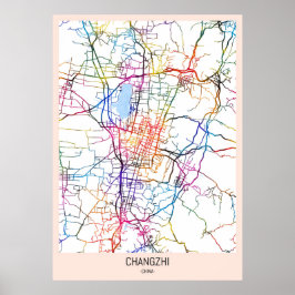 Changzhi China Stadkaart Poster