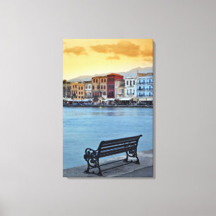 Chania bij schemering, Chania, Kreta, Griekenland Canvas Afdruk