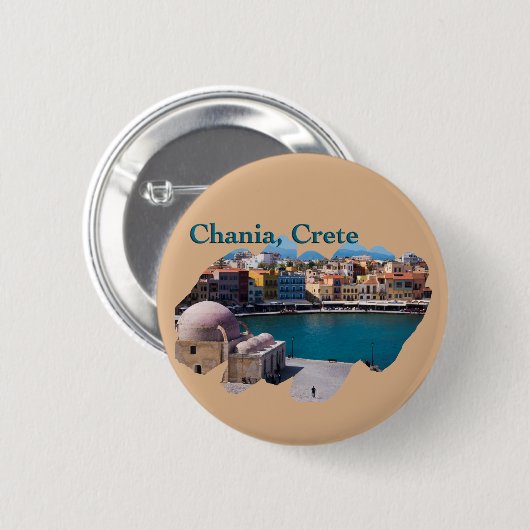 Chania, Kreta: Venetian Harbour Ronde Button 5,7 Cm (Voorkant /achterkant)