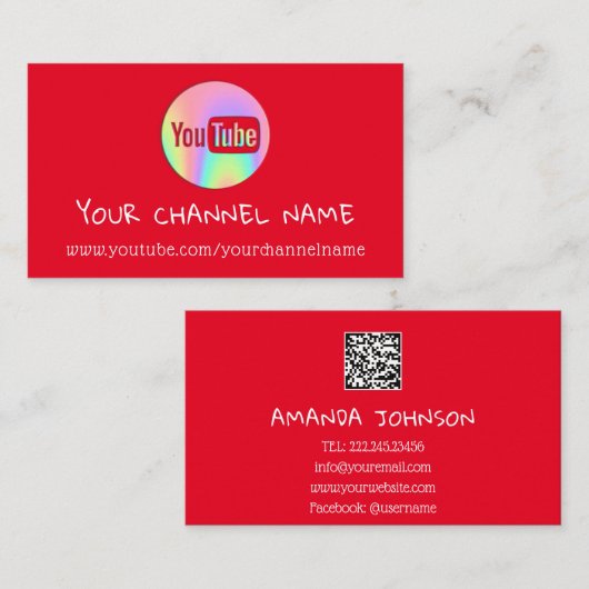 CHANNEL NAAM U KNOP LOGO QR CODE HOLOGRAPH RED VISITEKAARTJE (Voorkant / Achterkant)
