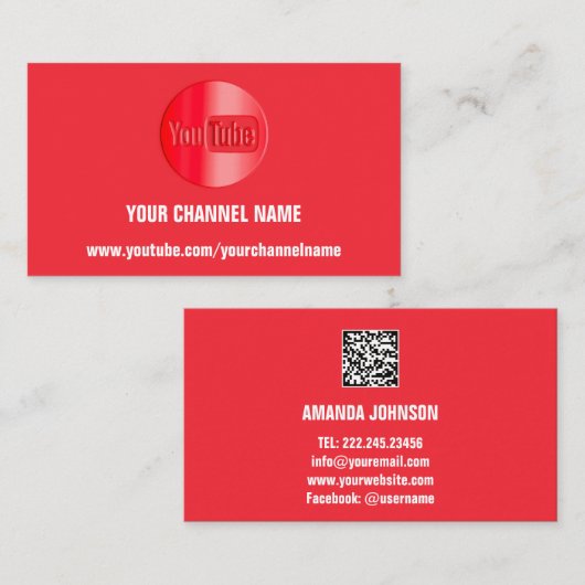 CHANNEL NAME YOUTUBER LOGO QR CODE RED WHITE VISITEKAARTJE (Voorkant / Achterkant)