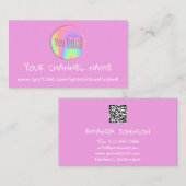 CHANNEL YOUTUBER LOGO QR CODE PINK HOLOGRAPH VISITEKAARTJE (Voorkant / Achterkant)