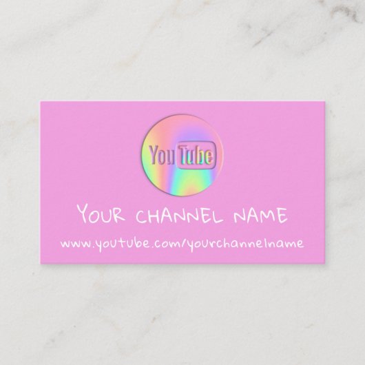 CHANNEL YOUTUBER LOGO QR CODE PINK HOLOGRAPH VISITEKAARTJE (Voorkant)