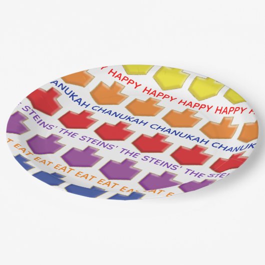 Chanoeka 3D Dreidels Papieren Bordje (Gekanteld)