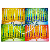 Chanoeka 4 Kleurrijke Menora's Vrede Liefde Licht Groot Cadeauzakje (Voorkant)