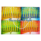 Chanoeka 4 Kleurrijke Menora's Vrede Liefde Licht Groot Cadeauzakje (Achterkant)