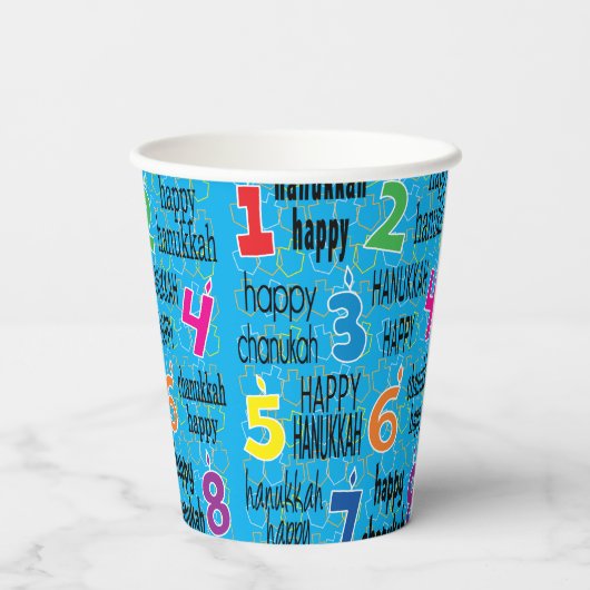 Chanoeka 8 Crazy Nights Blauw 8 oz. Papieren Bekers (Achterkant)