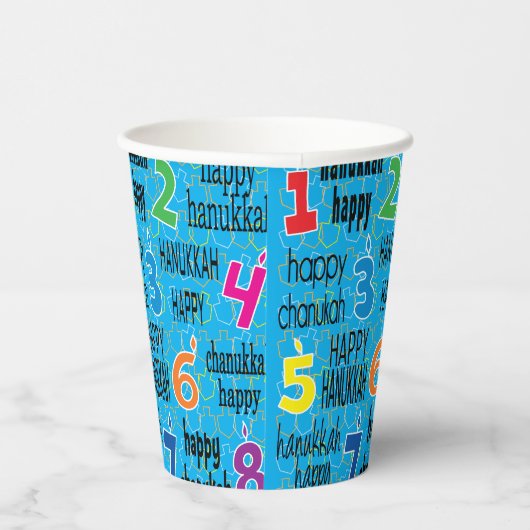 Chanoeka 8 Crazy Nights Blauw 8 oz. Papieren Bekers (Rechts)