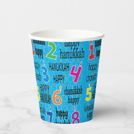 Chanoeka 8 Crazy Nights Blauw 8 oz. Papieren Bekers (Voorkant)