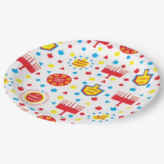 Chanoeka 8 dagen en nachten papieren bordje (Gekanteld)