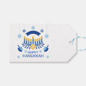 Chanoeka Blauw Goud Menorah Dreidel Sneeuwvlokken Cadeaulabel (Voorkant (Horizontaal))