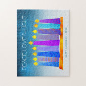 Chanoeka Blauwe Kaarsen Turquoise Vrede Liefde Lic Legpuzzel (Verticaal)