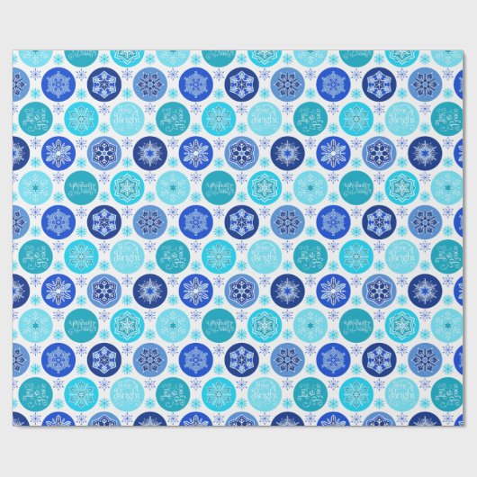 Chanoeka Blauwe Sneeuwvlokken Cadeaupapier (Vlak)