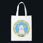 Chanoeka blij met Blue Lambie Boodschappentas<br><div class="desc">Chanoeka Blij met Blauwe Lambie, witte 2-zijdige tas. Alle ontwerpelementen kunnen worden bewerkt. Alle bewerkbare tekst kan worden verwijderd en vervangen door uw eigen bericht. Gebruik uw favoriete lettertype, kleur, grootte en stijl. Gelukkige Chanoeka/Chanoeka! Stijl: Herbruikbare Tas Ga groen en red de planeet met onze herbruikbare boodschappentas! Gemaakt met een...</div>