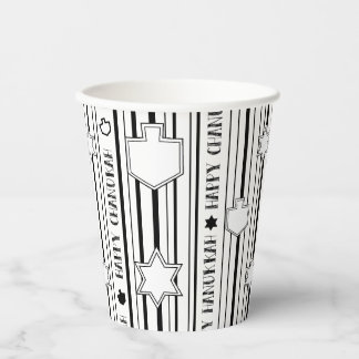 Chanoeka Blk N White Dreidels N Sterren 8 oz. Papieren Bekers