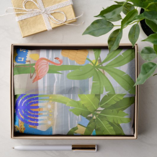 Chanoeka – Bloemen met Menora, strand, tropisch Tissuepapier (Geschenk)