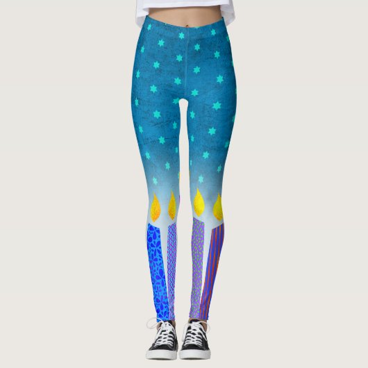 Chanoeka Boho kaarsen Turquoise Star of David Blau Leggings (Voorkant)