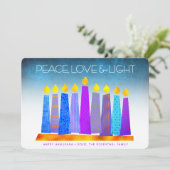 Chanoeka Boho kaarsen Turquoise Vrede Liefde Licht Feestdagenkaart (Staand voorkant)
