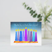 Chanoeka Boho kaarsen Turquoise Vrede Liefde Licht Feestdagenkaart (Staand voorkant)