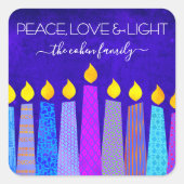 Chanoeka Bold Kaarsen Blauwe Vrede Liefde Licht Na Vierkante Sticker (Voorkant)