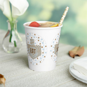 Chanoeka Bruin Blauw Swirl 8 oz. Papieren Bekers