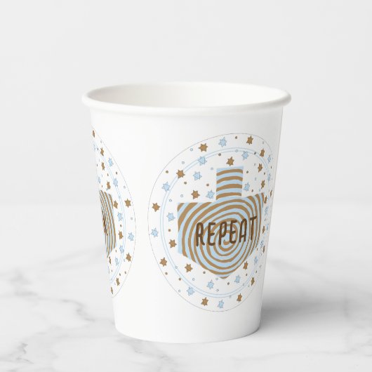 Chanoeka Bruin Blauw Swirl 8 oz. Papieren Bekers (Achterkant)