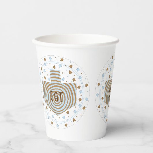 Chanoeka Bruin Blauw Swirl 8 oz. Papieren Bekers (Voorkant)