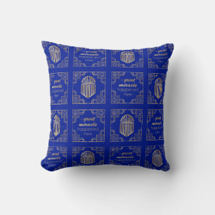 Chanoeka/Chanoeka Art Deco Goud Blauw Dreidels Kussen