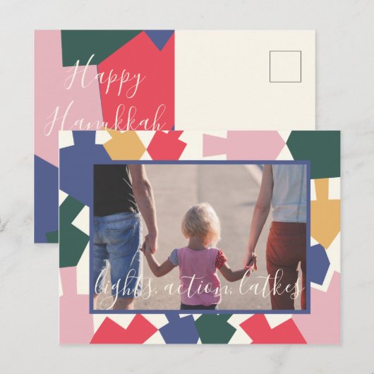 Chanoeka Chanoeka Dancing Dreidels Uitnodiging Briefkaart (Voorkant / Achterkant)