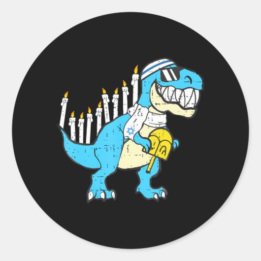 Chanoeka Dinosaurus Menorawr Saurus Rex Chanukah Ronde Sticker (Voorkant)
