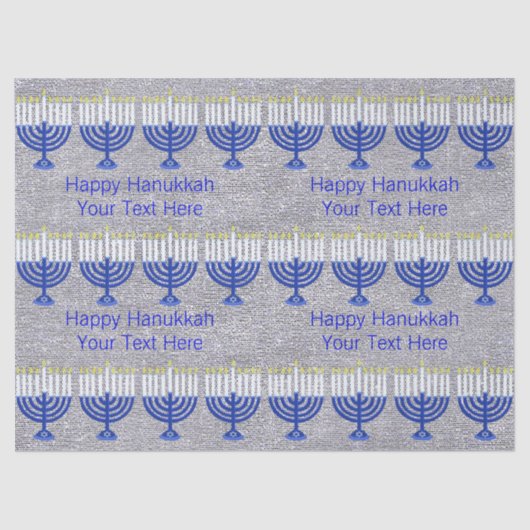 Chanoeka Donkerblauw Menorah Faux Zilver Feestelij Tissuepapier (Voorkant)