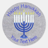 Chanoeka Donkerblauwe Menorah op Faux Silver Schat Ronde Sticker (Voorkant)