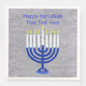 Chanoeka Donkerblauwe Menorah op Faux Zilver Groot Servet (Voorkant)