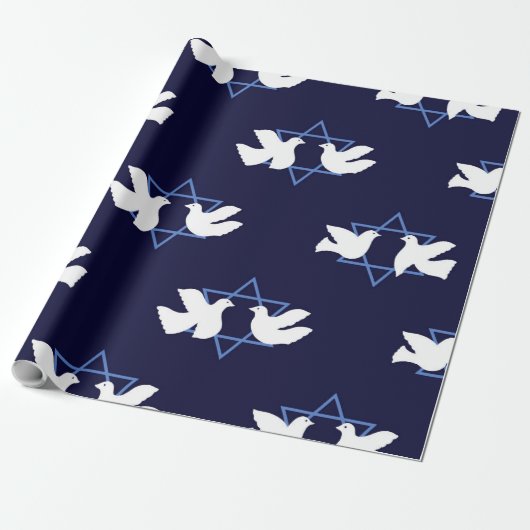 Chanoeka Dove Peace Star van David Patterned Cadeaupapier (Uitgerold)