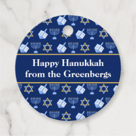 Chanoeka Dreidel Menorah Blue Custom Party Bedankjes Labels