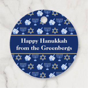 Chanoeka Dreidel Menorah Blue Custom Party Bedankjes Labels