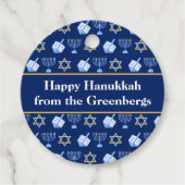 Chanoeka Dreidel Menorah Blue Custom Party Bedankjes Labels (Voorkant)